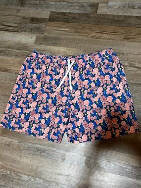 Southern Proper Navy Blue Pink Citrus Print Drawstring Shorts